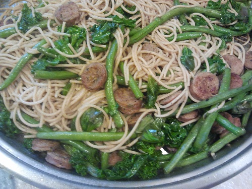Sausage Veggie Pasta Recipe by Healthy Diet Habits - this version is using Kale and Green Beans