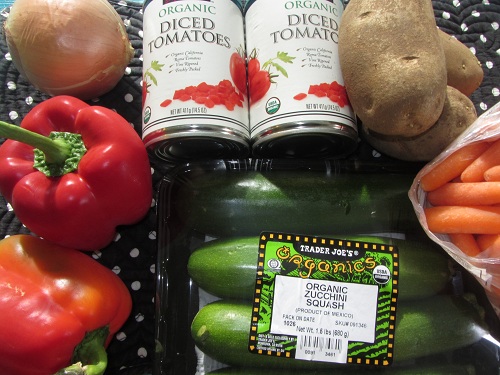 Blended vegetable soup ingredients
