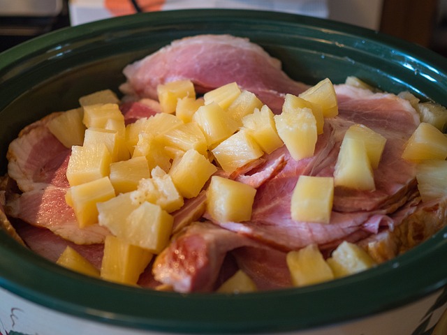Sliced Ham with Pineapple cooked in a Crock Pot