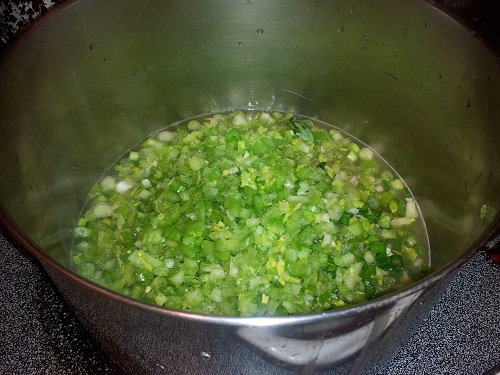 Dressing veggies cooking in broth